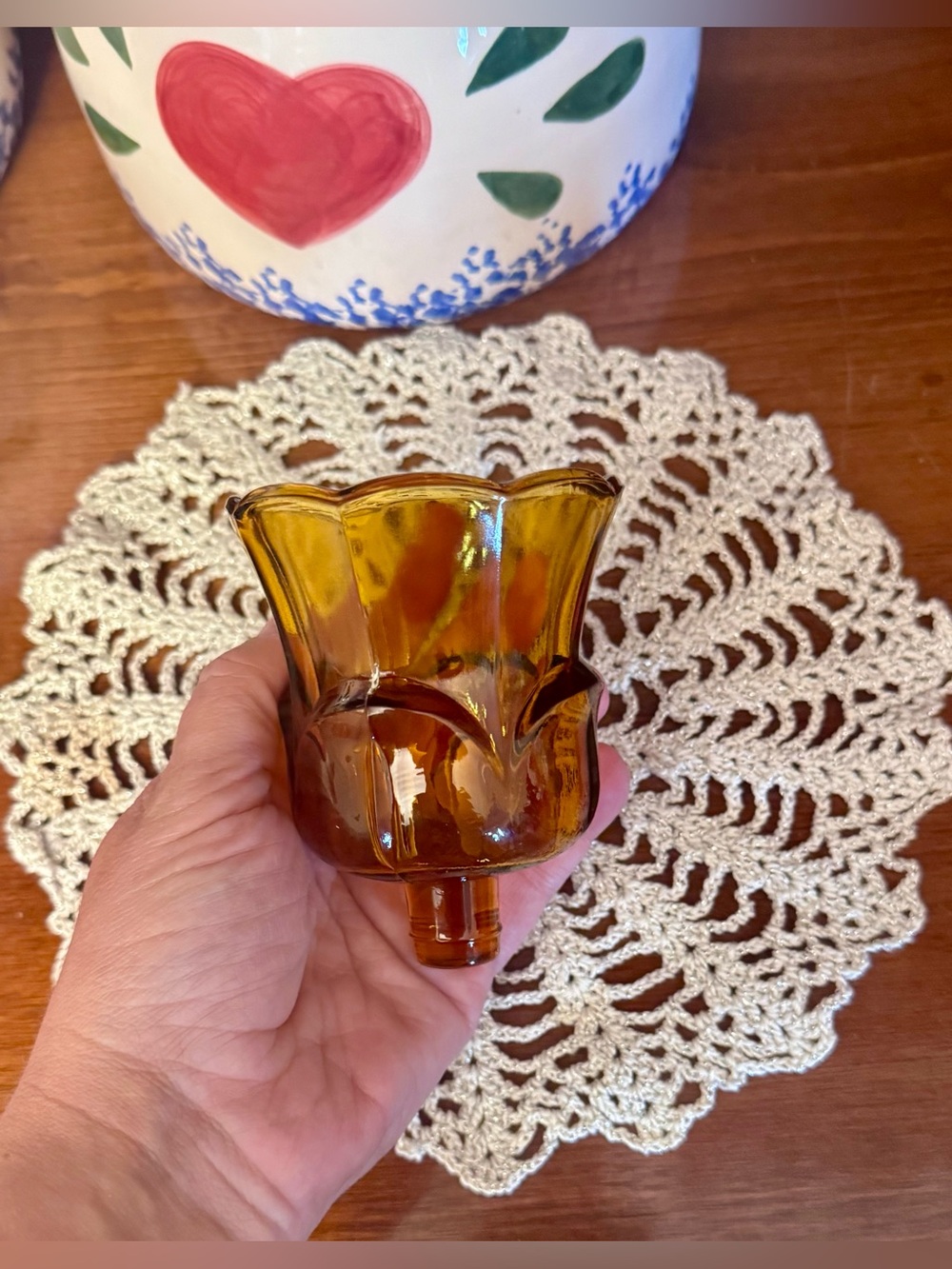 Vintage Amber Glass Tulip Votive Holder - Home Accents